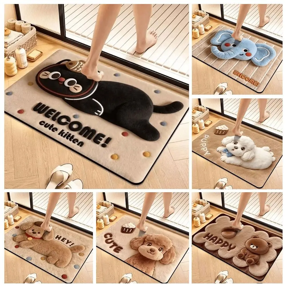 Soft Texture 3D Animal Doormat Non-Slip Backing Cartoon Animal Pattern Floor Rug Water Absorbent Easy Care Decorative Foot Mat