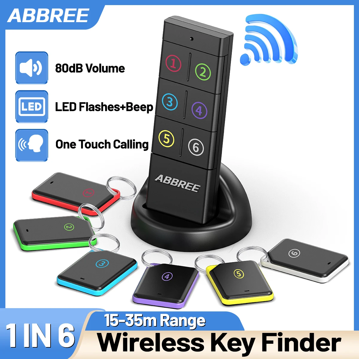 ABBREE Wireless Key Finder RF Key Locator Anti-loss Devices Pet Wallet Tracker Remote Control 1 RF Transmitter 6 Receiver Child