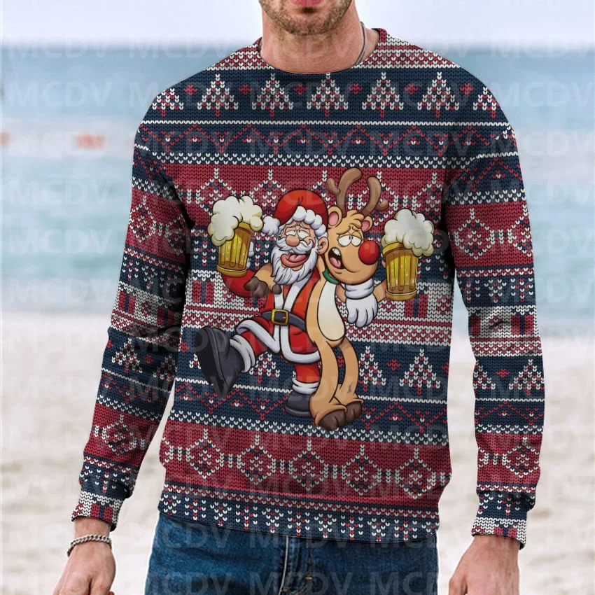 

Christmas Sweater Elk and Santa Claus Printed Casual Knit Sweatshirt Men's For Women's Pullover