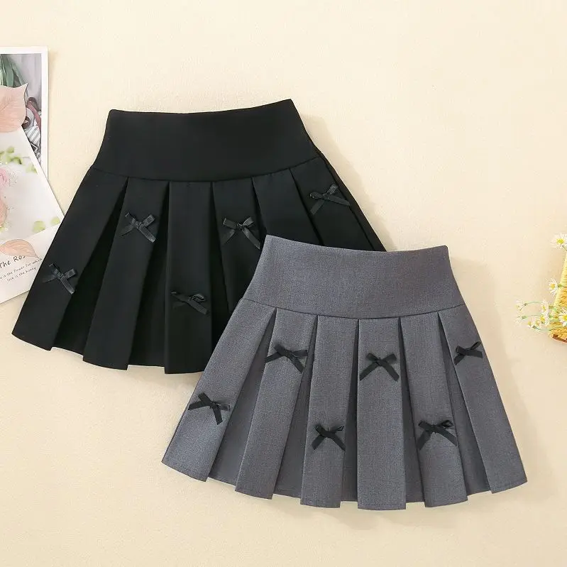 Girls' solid color pleated skirt spring autumn little girls' half length versatile children's college style short skirt