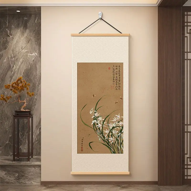 Song Inspired Orchid Flower Hanging Scroll Art for Study