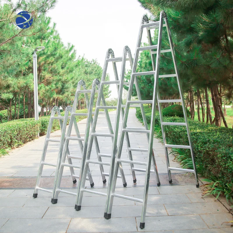 yyhcMulti Purpose Metal Herringbone Ladder Reinforced Aluminum Alloy Folding Ladder Outdoor Work Folding Herringbone Ladder