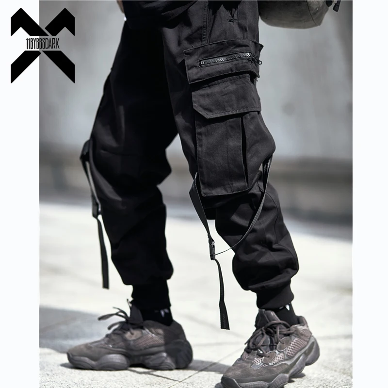 

Hip HopTactical Cargo Pants Men Multi Pocket Ribbons Joggers Trousers Elastic Waist Fahsion Streetwear Pant Cotton