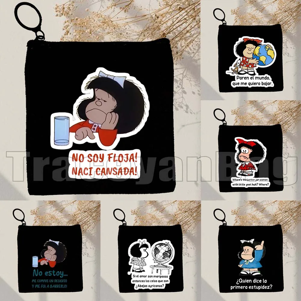 

Funny Spanish Quotes Cute Mafalda Comics Kawaii Cartoon Girl Mafalda Quino Gifts Canvas Bag Coin Purse Key Case Bag Wallet Pouch