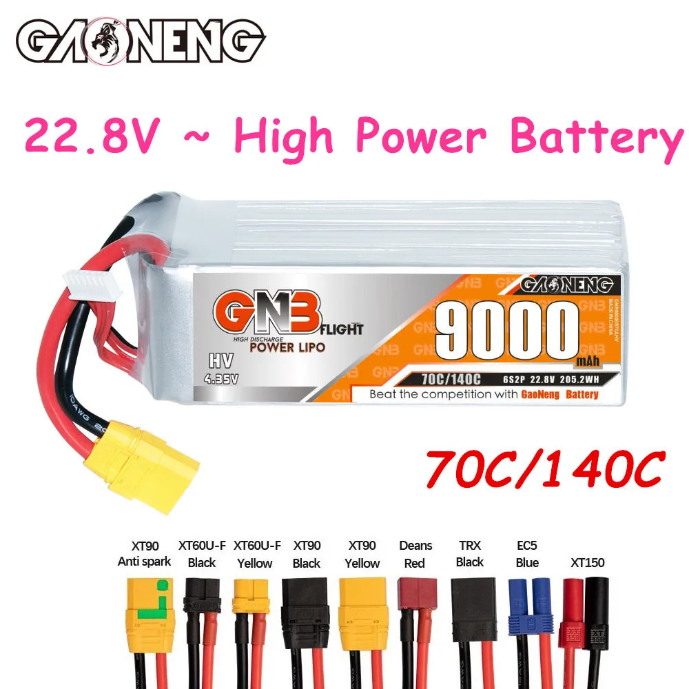 GNB 6S 22.8V 9000mAh 70C/140C Lipo Battery For RC Helicopter Quadcopter FPV Racing Drone Parts HV 22.8V Rechargeable Battery