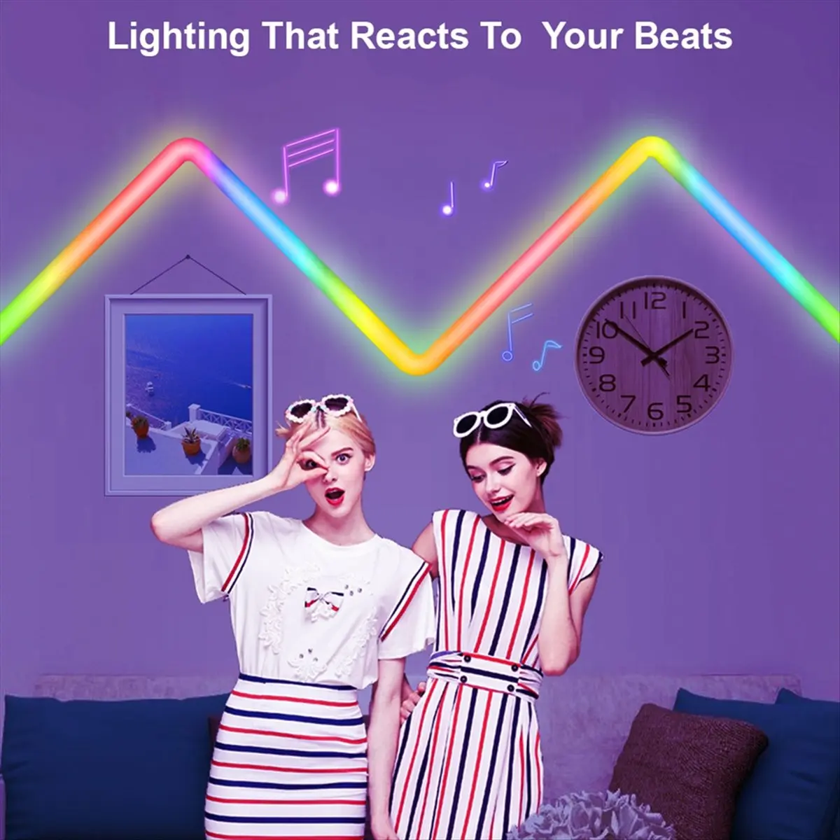 

Tuya WIFI RGB IC Glide Wall Lights Splicing LED Strip Light Music Sync Support App Control Voice Control US Plug