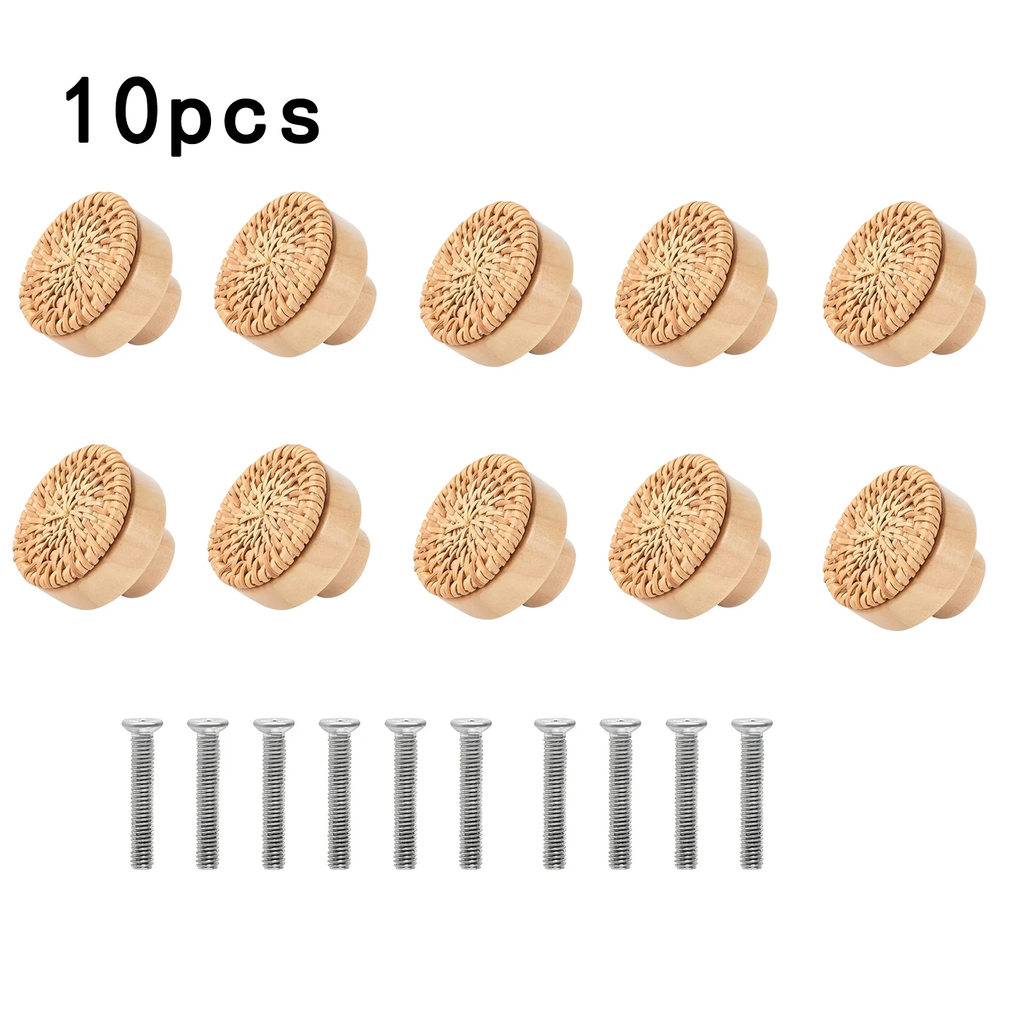 10 woven round pancake wooden handles, clothes cabinet doors, rattan woven wooden handles, bedroom wooden handles