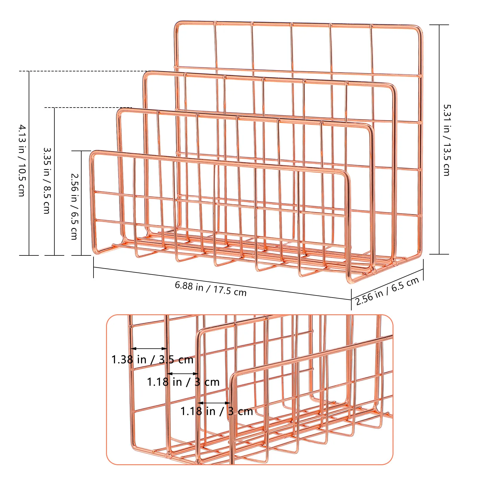 Premium Iron Desktop Book Rack 3 Slot Magazine Holder Mail Sorter File Organizer for Desk Clutter Free Stylish Storage