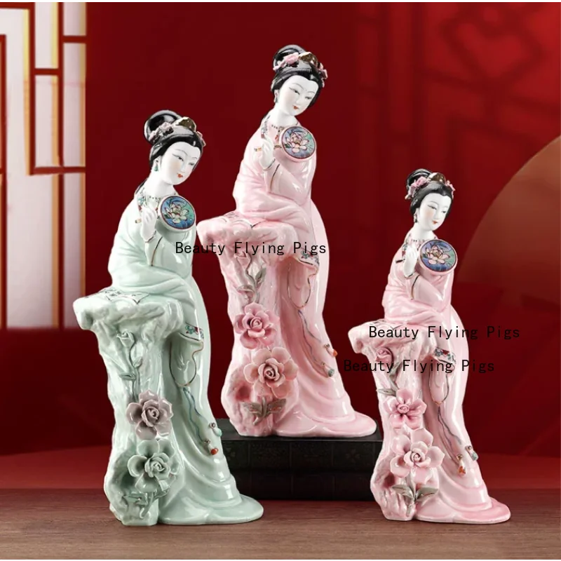 Chinese classical palace ceramics beautiful women art pieces Bo Gu Jia tea room figurines sculptures