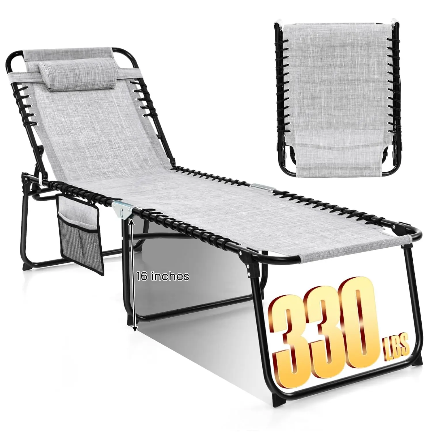 

Lounge Chairs for Outside, Extra High Folding Beach Tanning Lounger with Adjustable Backrest, Footrest & Removable, Customized