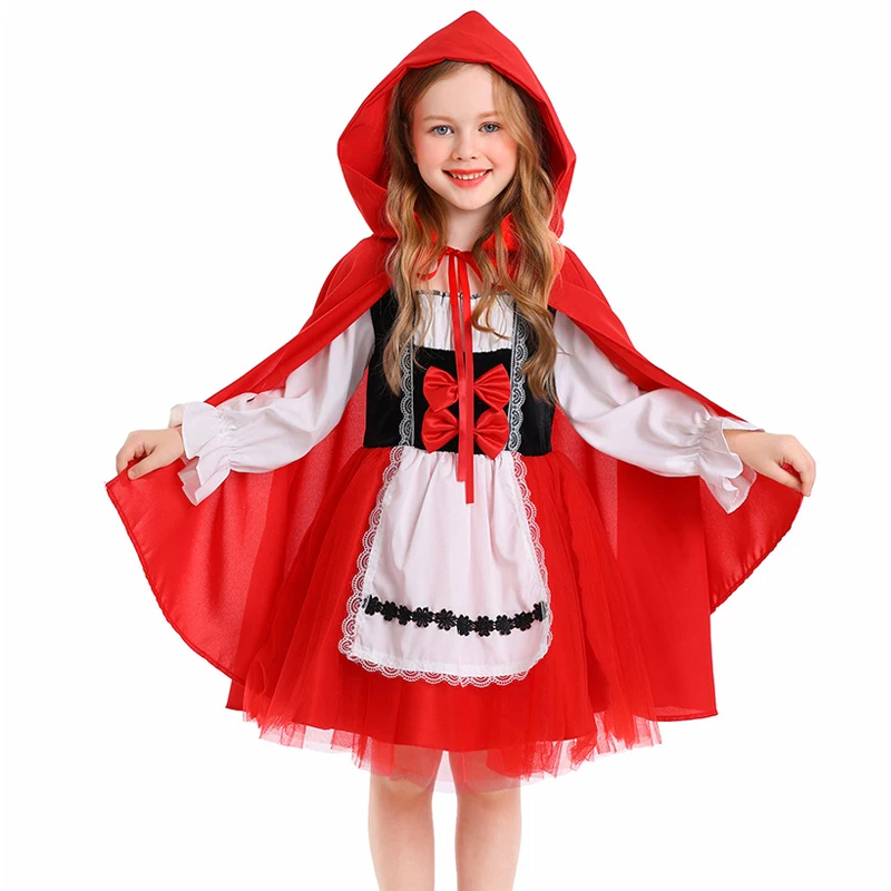 NEW Carnival Halloween Little Red Riding Hood per Kid Costume manica lunga Classic Fairy Tales Outfit Cosplay Fancy Party Dress