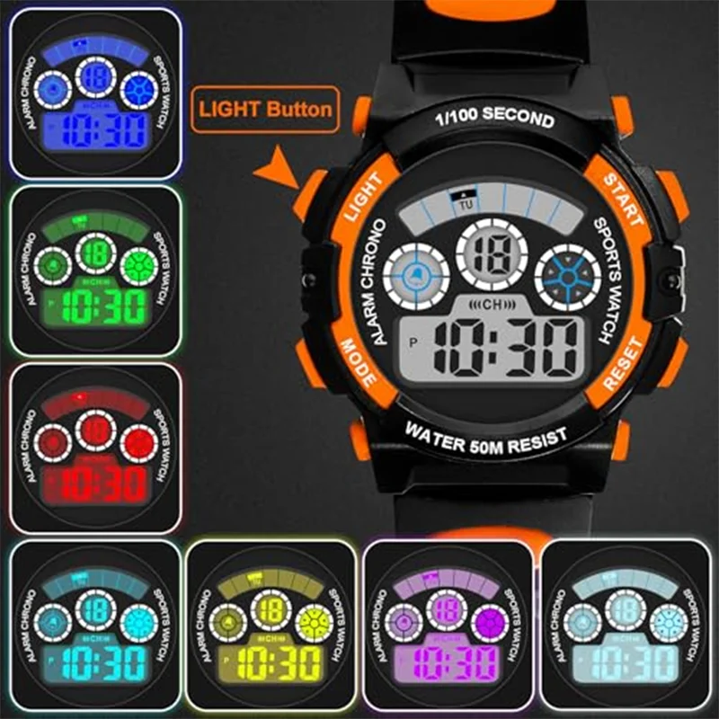 Socico Children's Watch Multi Functional Night Light Timing Sports Student Electronic Watch