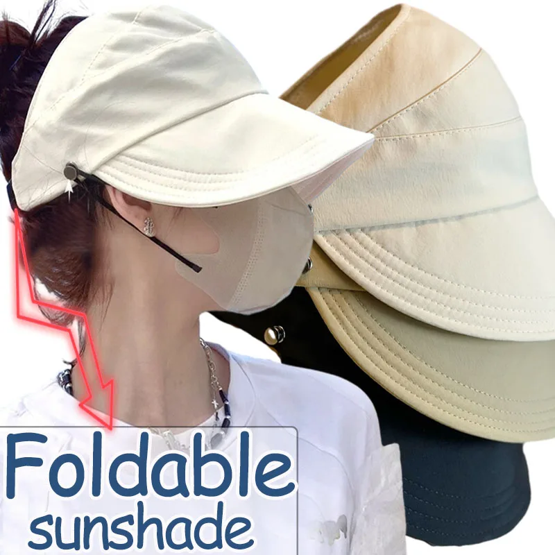 

Foldable Wide Brim Ponytail Sun Hat Drawstring Adjustable Cap For Women Beach Hat Summer Quick-dry Visor Fisherman Cap