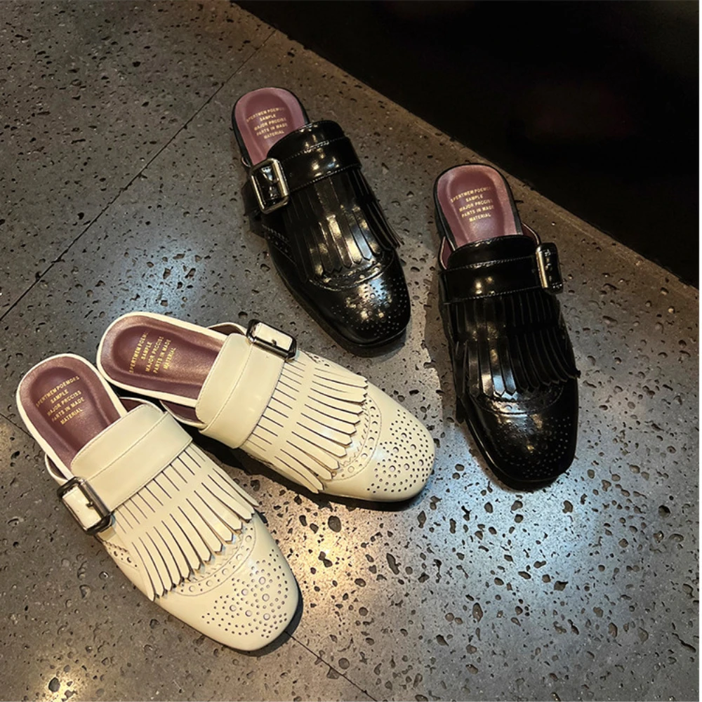 

Summer flat toed M ü ller shoes with tassels for lazy people half slippers for women women's outdoor wear women's sandals mules
