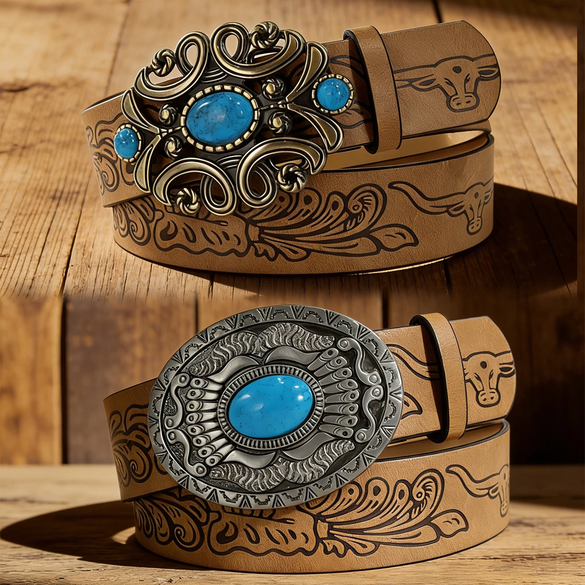 Luxury Designer Men & Women Western Cowboy PU Leather Belts Plus Size Vintage Beltturquoise Engraved Buckle Jeans Big Belt Plus