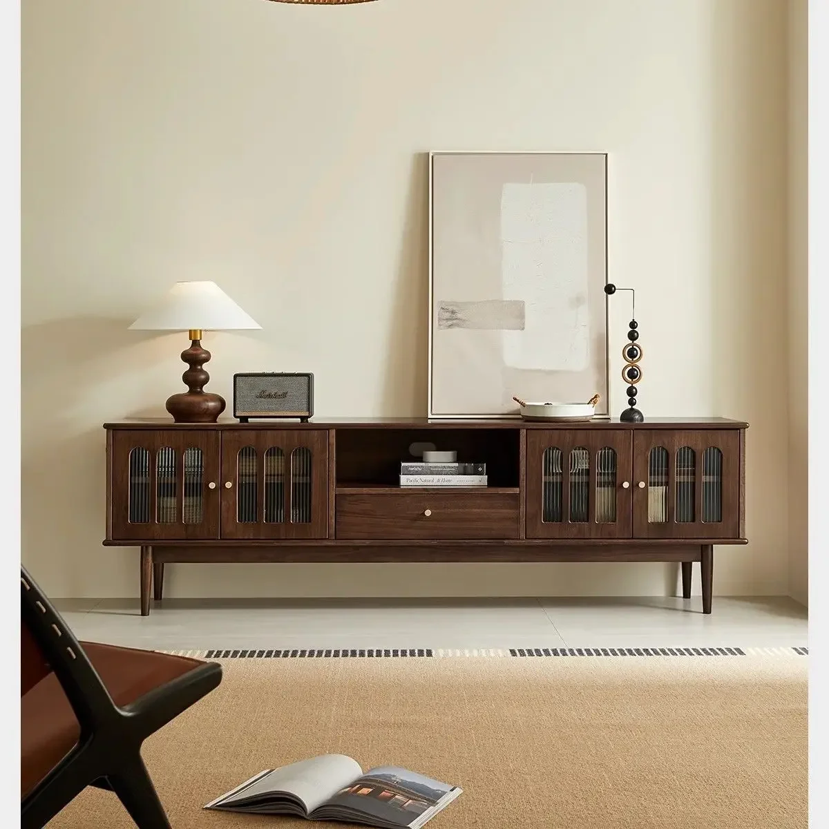 

Nordic small apartment solid wood TV cabinet black walnut living room TV cabinet locker simple coffee table combination carpente