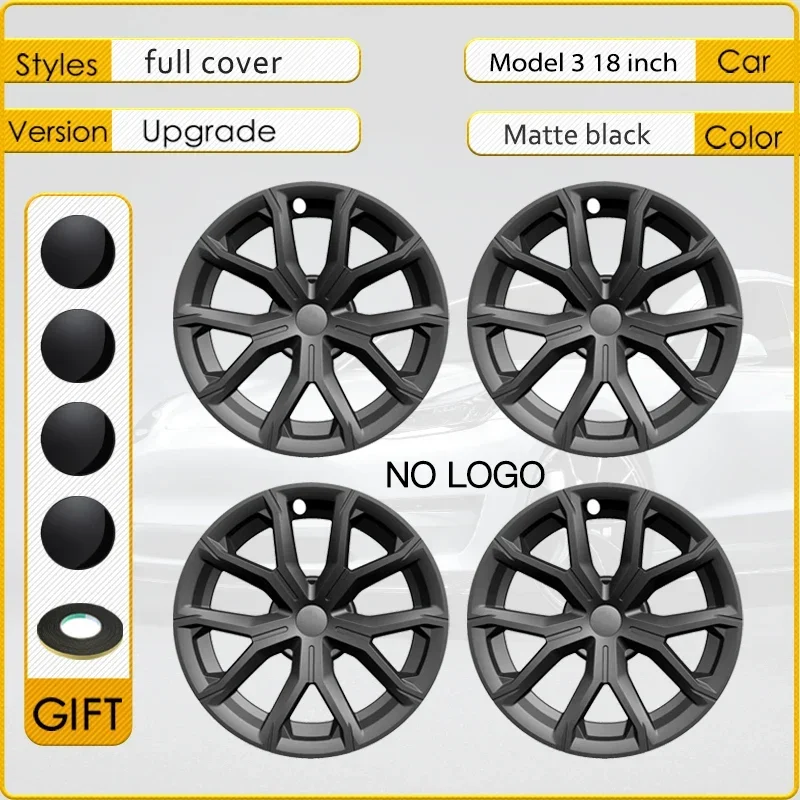 Coprimozzo per automobile Coprimozzo completo per Tesla 2018-2023 Modello 3 Coprimozzo Prestazioni Tappo ruota da 18 pollici Accessori di ricambio 4 pezzi