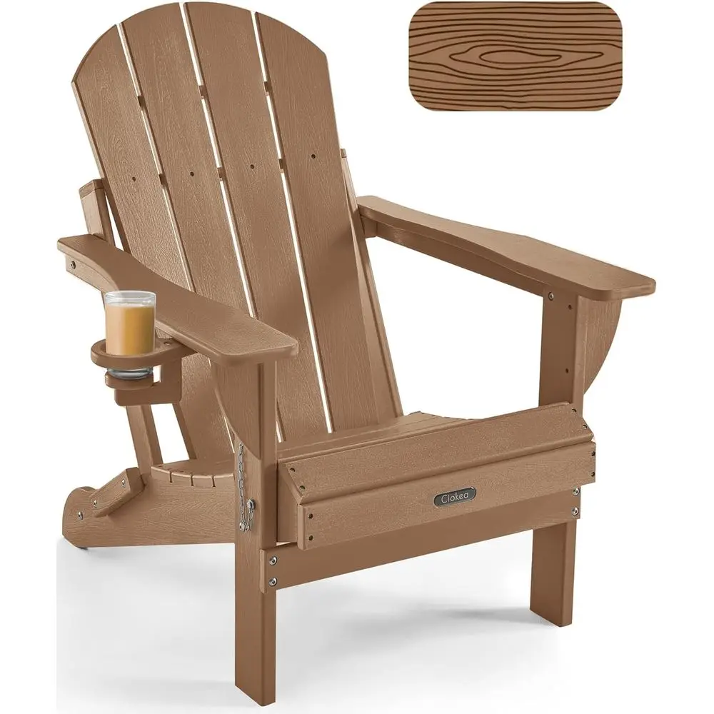 

Durable Teak Patio Adirondack Chair with Cup Holder, Weather-Resistant for Outdoor Deck and Garden