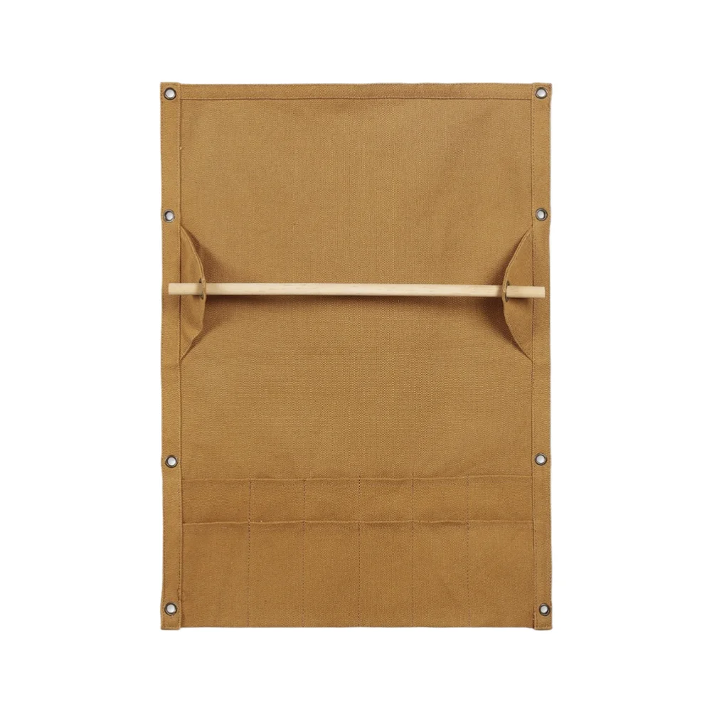 Camping Paper Holder Canvas Hanging Bag Brown Outdoor Storage Spacious Design 12-hole Slots Secure Hanging Hook