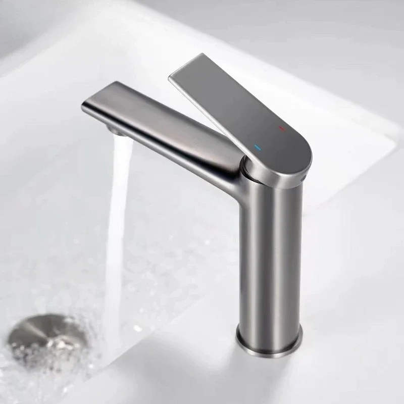 Solid Brass Gunmetal Gray Hot/Cold Basin Faucet Home Bathroom Sink Faucet Hotel Project Grade Faucet
