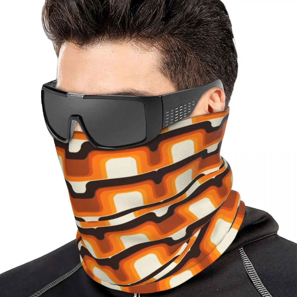 Mid-Century Modern Meets 1970s Orange Multifunctional Elastic Neck Gaiter Dust Proof Face Cover Bandana Unisex for Cycling