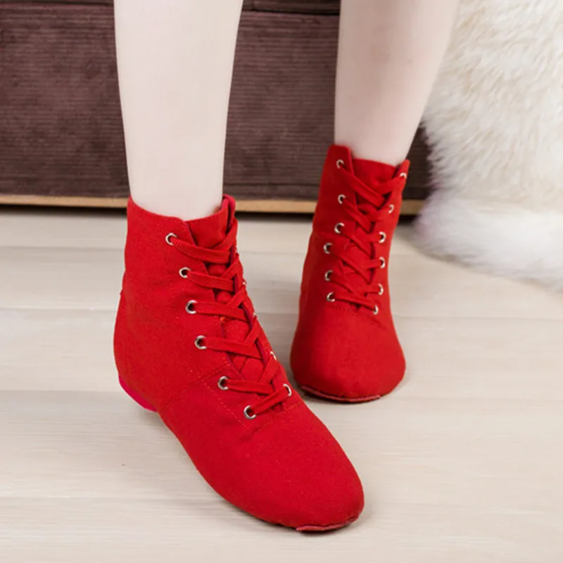 Novelty Blue Red Black Camel White Jazz Dance Shoes Lace Up Soft Canvas Sports Boots for Women Yoga Training Shoes