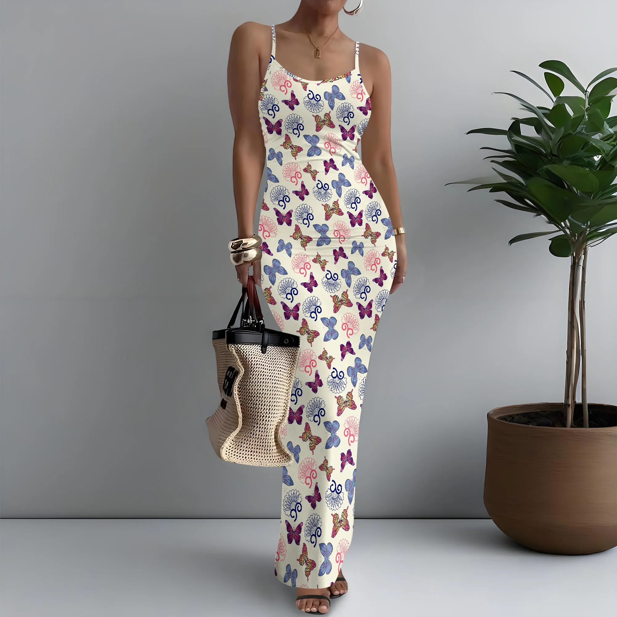 

Women's Spaghetti Strap Maxi Dress Fairycore Butterfly Print Concert XS-3XL