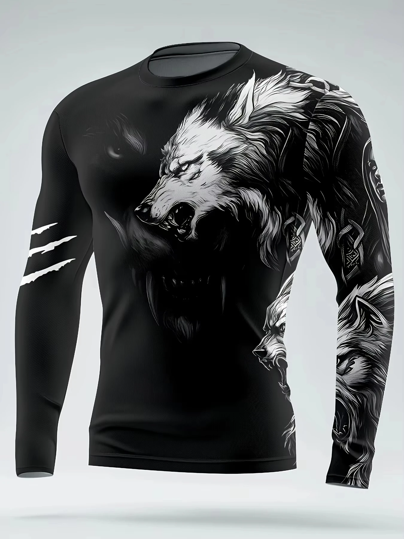 Men's 3D Wolf Animal Print Graphic Long Sleeve Autumn Bottom Shirt T-Shirt Sports Top Street Fashion Party Clothing