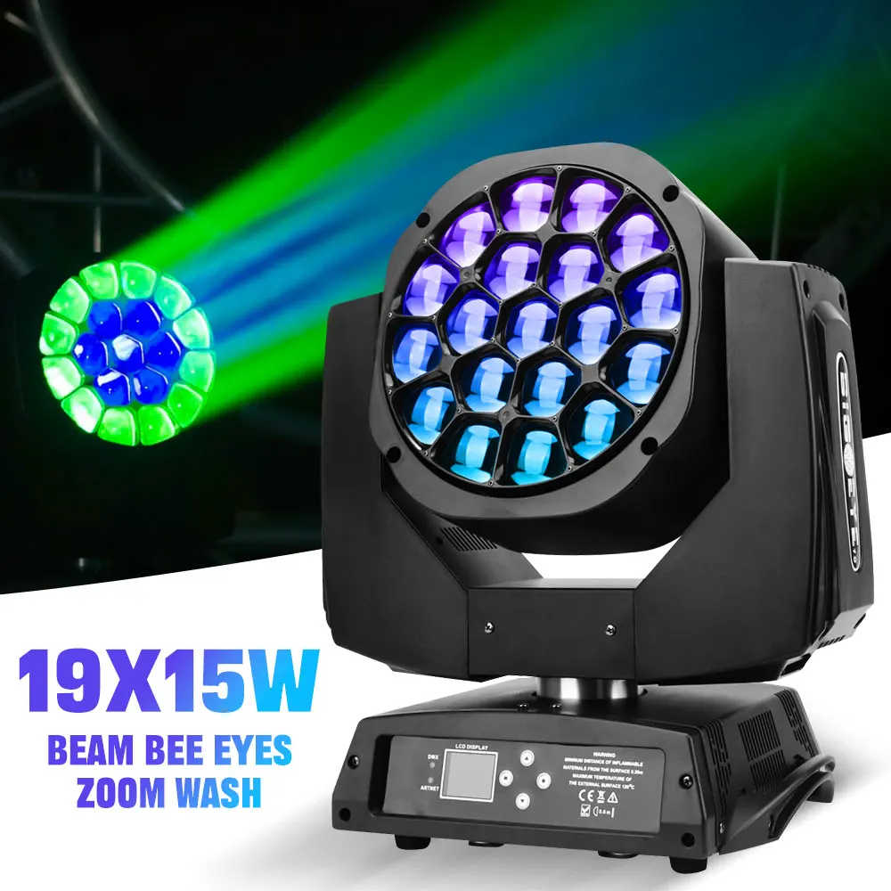 

19x15W Bee Eyes Moving Head Lights Beam Zoom Wash Strobe Lighting With DMX512 Control For DJ Disco Home Party Nightclub