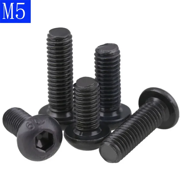 M5 5mm M5 x 0.8  black 10.9 Alloy Steel  Button Head Hex Bolts Hexagon Socket Screws  ISO 7380  DIN 7380