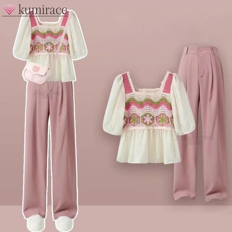 Summer Set for Women 2024 New Small Fresh Outfit Korean Style Western-style Top Slimming Versatile Casual Pants Two-piece Set