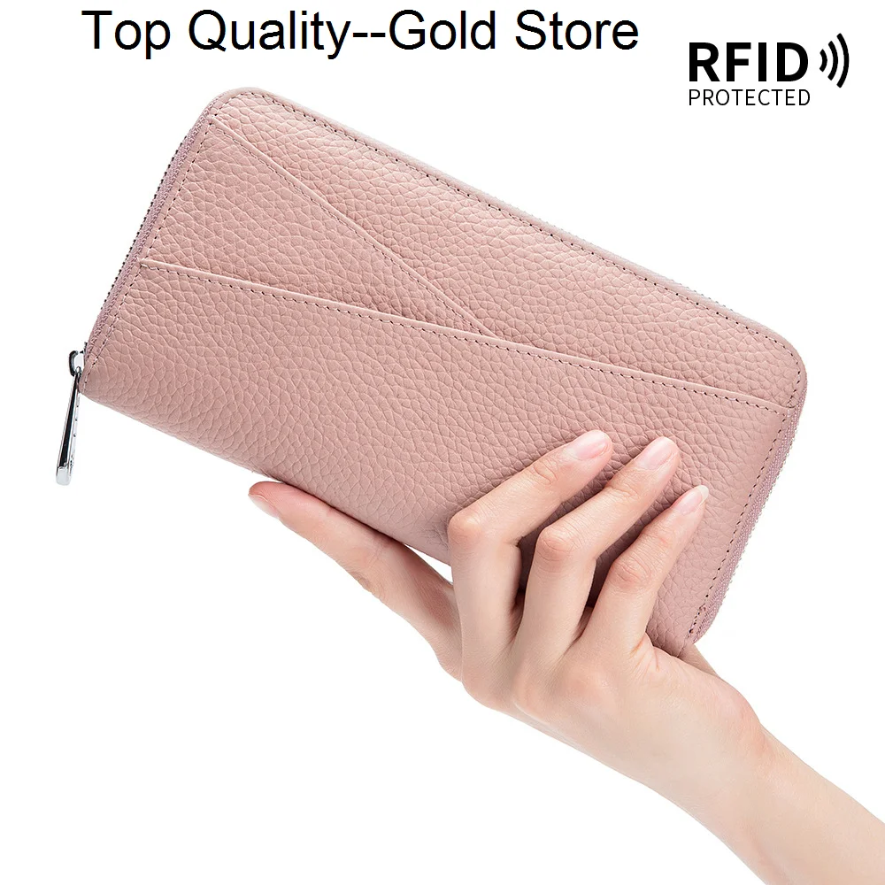 

Genuine Leather Fashion Long Womens Wallet Japanese Clutch Bag RFID ID Card Credit Holder Purse Phone Wallets For Women