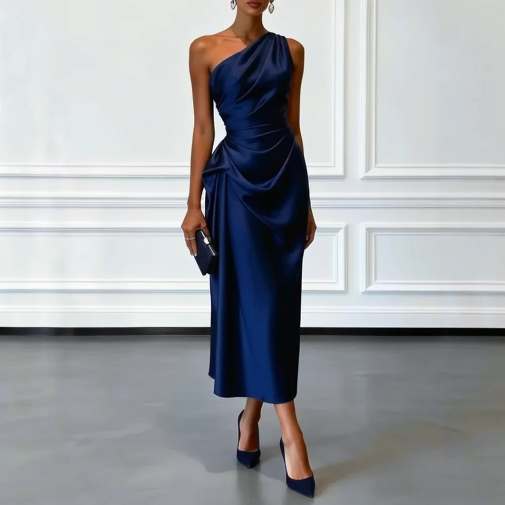 Luxury Satin Long Evening Dress Women Sleeveless Pleated Slim Fit Formal Gowns For Special Banquet Party Occasion