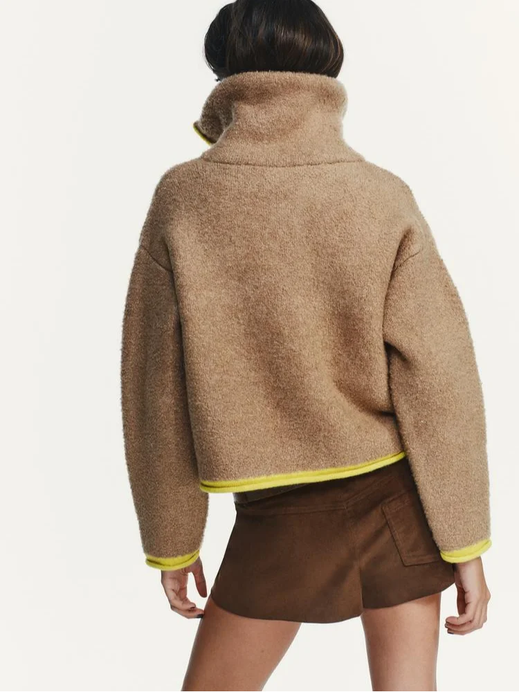 Veste tricotée à manches longues et col haut pour femme, manteau à capuche, doux et chaud, nouvelle collection automne hiver 2025