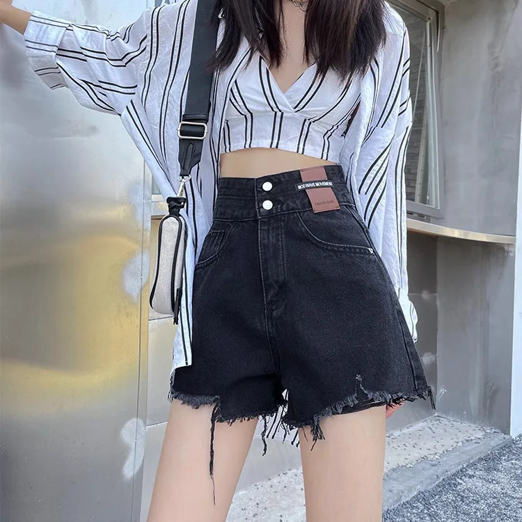 

American Retro Ripped Denim Shorts For Women Summer New Style, Trendy Slimming Frayed A-Line Hot Pants