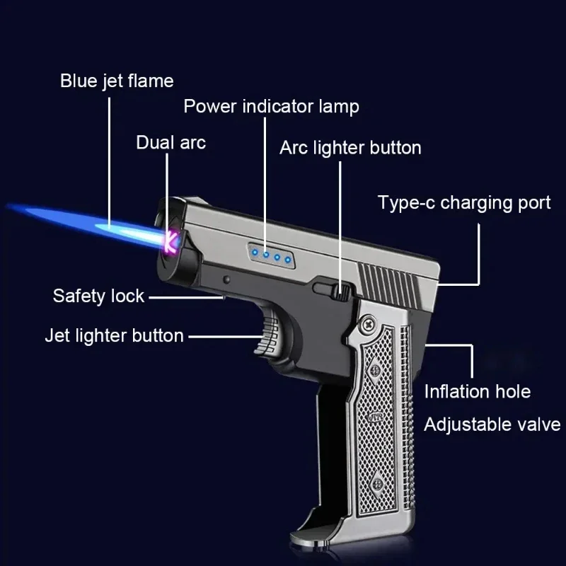 Gás Elétrico Dual Flame Isqueiro, Dobrável, Pistola Em Forma, Butano USB, Cool Smoking, Charuto Ferramenta, Presente de Aniversário, Novo