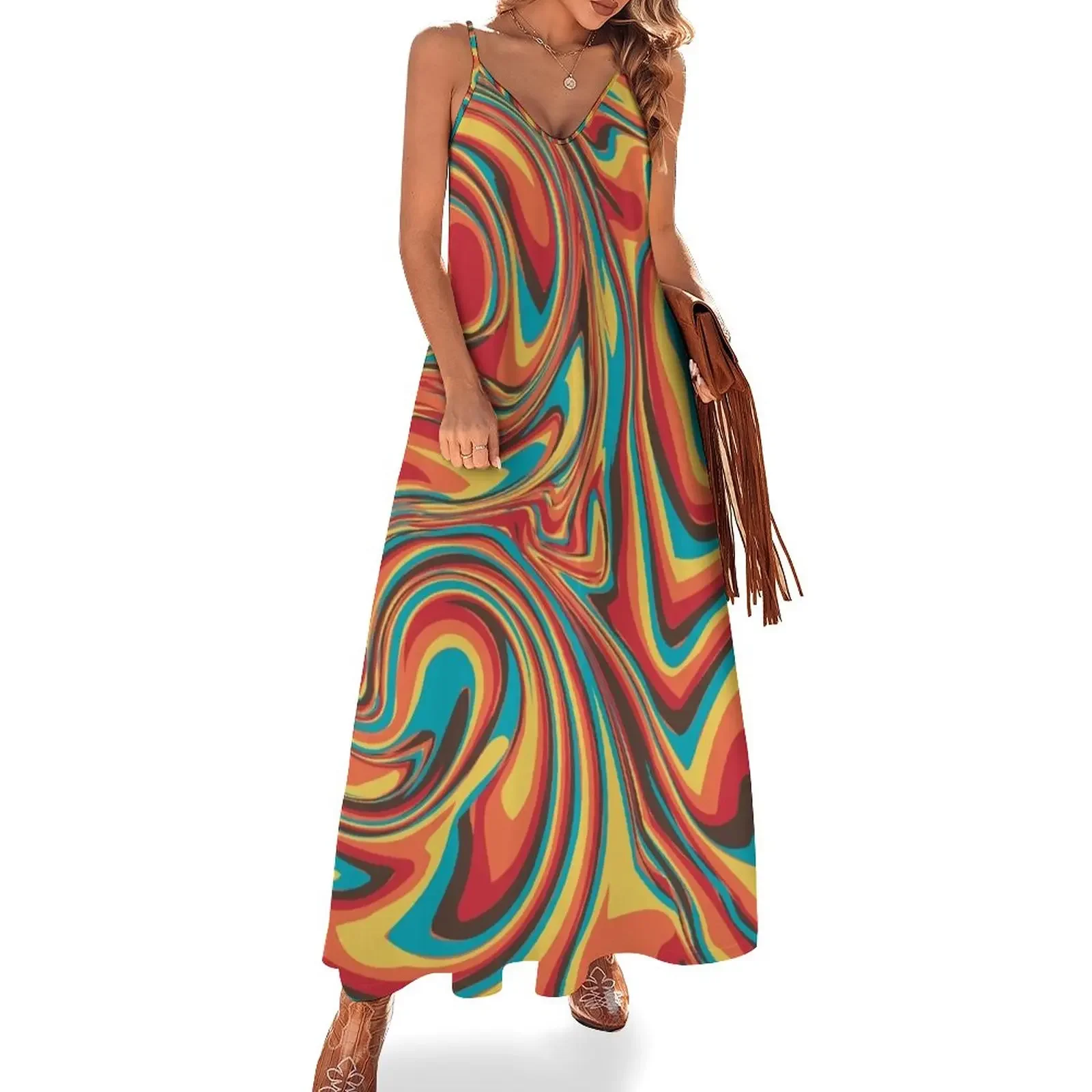 

vivid modern Southwest hipster turquoise orange swirls Sleeveless Dress loose summer dress prom clothes