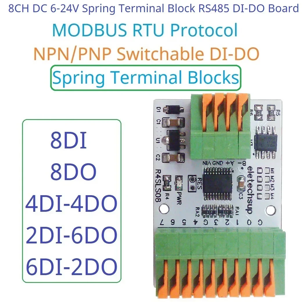 8CH Multipurpose RS485 Modbus Rtu Digital IO Module 141R Spring Terminal Block Master-slave Digital Collection Control R4SLS08