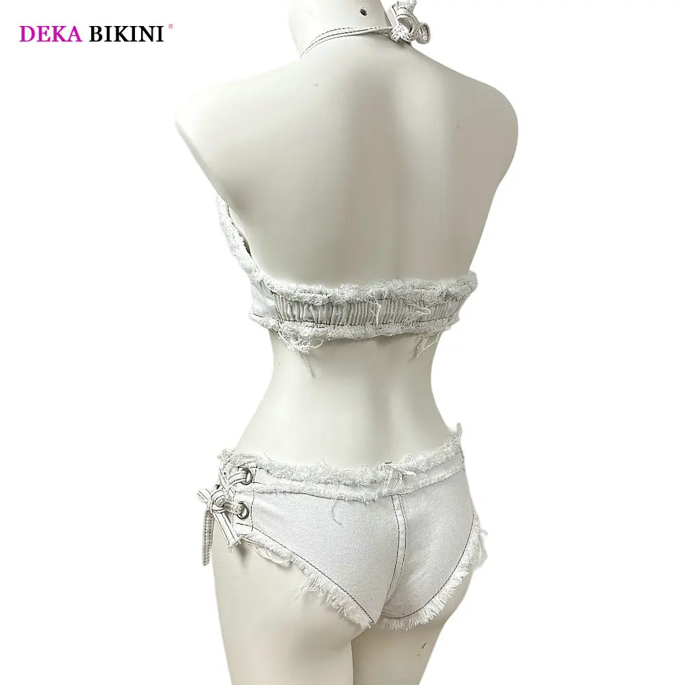 DEKA-Conjunto de biquíni jeans bandagem para mulheres, roupa de banho, jeans, shorts, sutiã, bar e brincadeiras na praia, maiô boate, novo, verão