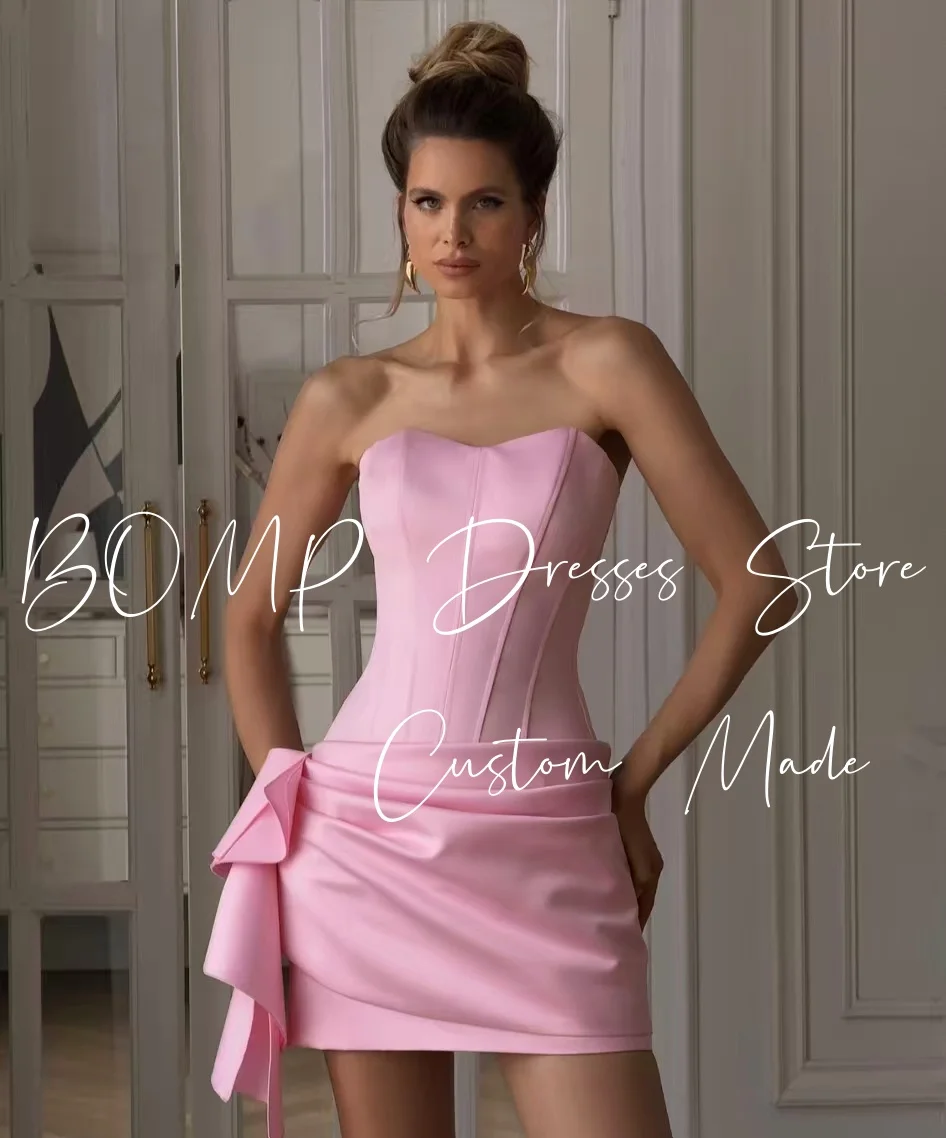 BOMP Elegante abito corto da cerimonia nuziale rosa con corsetto senza spalline drappeggiato tubino in raso per occasioni speciali abiti da ballo personalizzati semplici
