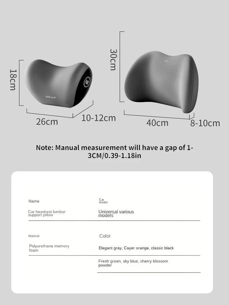 Car Seat Neck Pillow Adjustable Lumbar Support Headrest Waist lumbar Cushion Car Seat Memory Foam Car Travel Interior Accessorie