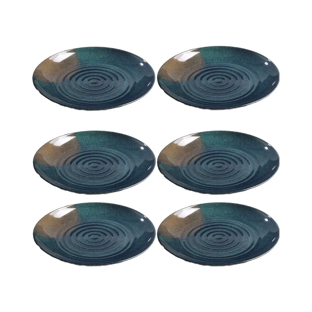 6 Pcs Black Melamine Dinner Plates Concentric Ripple Flat Dishes For Cold Dish Steak Serving Restaurant Home Tableware Set view 4