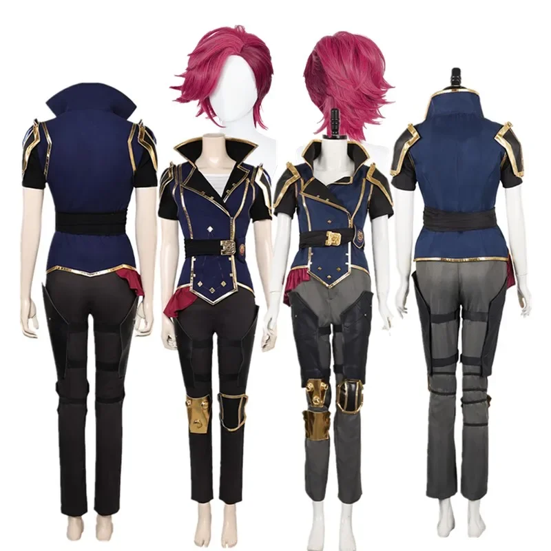 

FC6LOL Disguise Vi Cosplay Costume Adult Women Piltover Enforcer Uniform Shirt Pants Wig Outfits Halloween Carnival Party S@FC8！