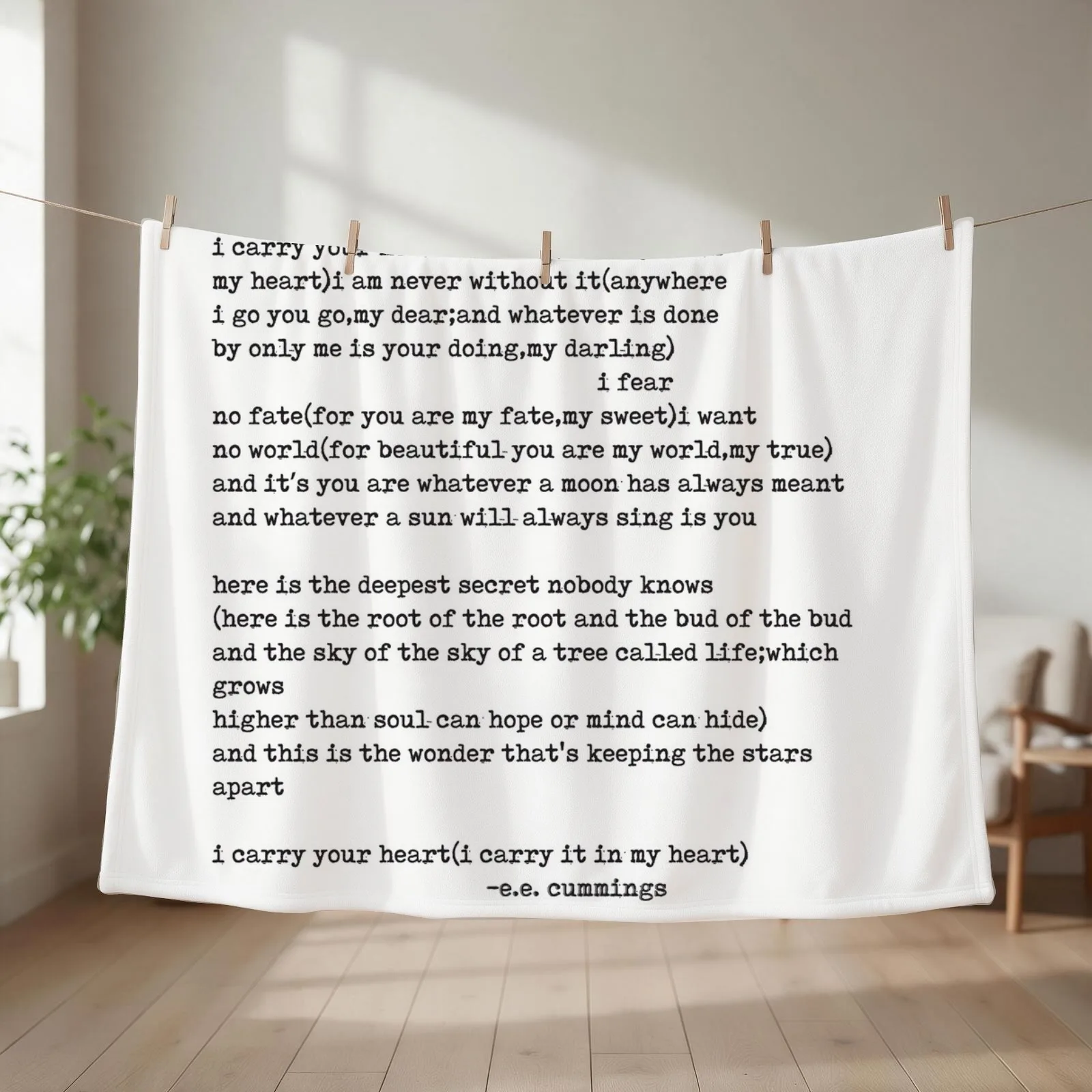 I Carry Your Heart With Me E.E. Cummings Typography Throw Blanket couch cozy soft plush fuzzy picnic outdoor blanket