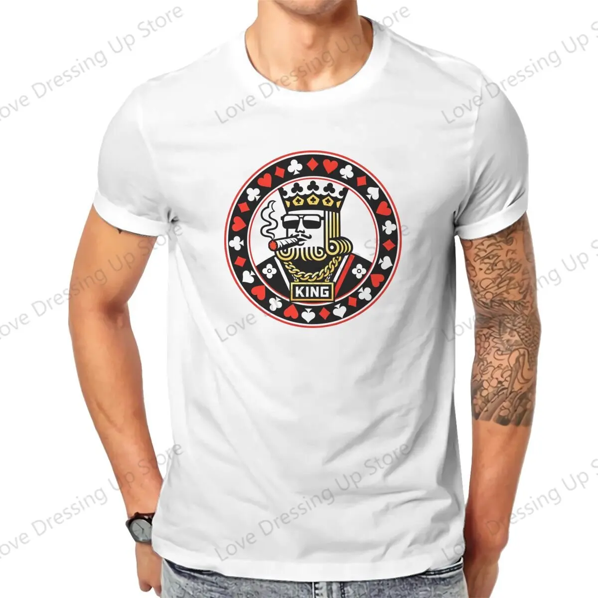 100% Cotton T-shirt Gambling King Men's t-shirt Poker King Summer Sweat Absorption Street Short Sleeve Top S-6XL