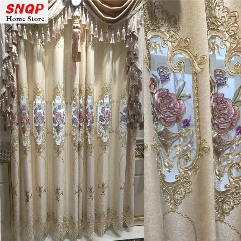European Luxury Embroidery Thickened Chenille Hollow Romantic Curtains for Living Dining Room Bedroom Custom Size Tulle Valance