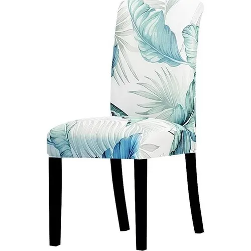 Madame Blue Silk Velvet Lycra Digital Print 6'lı Chair Pouch Leaf Turquoise