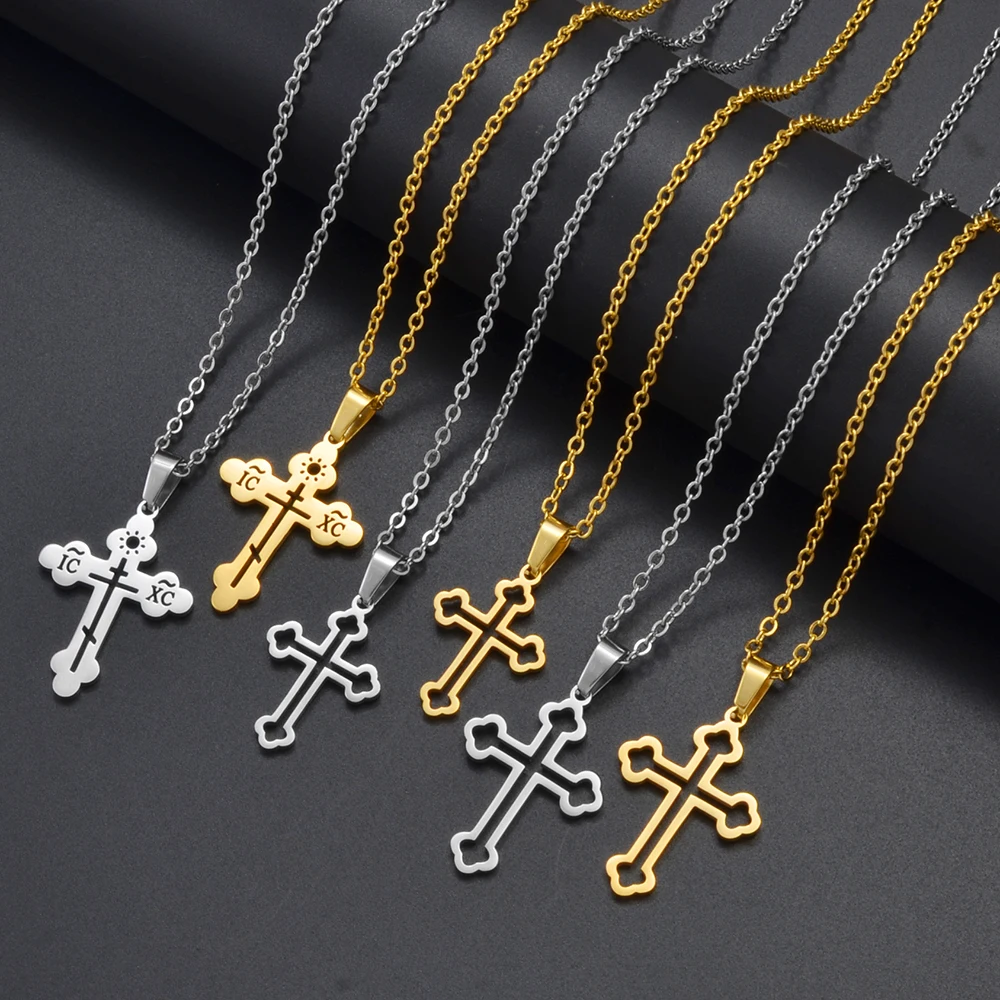 Anniyo ICXC Cross Pendant Necklaces Religion Jewelry Orthodoxy Christogram Eastern Christianity Symbol Christian  #350601