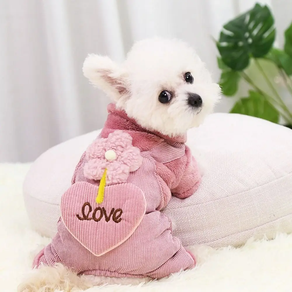 

Flannel Puppy Four Legged Strap Pants Warm Comfortable Dog Thickened Warm Clothes Soft Flower/Heart Winter Dog Costume Autumn