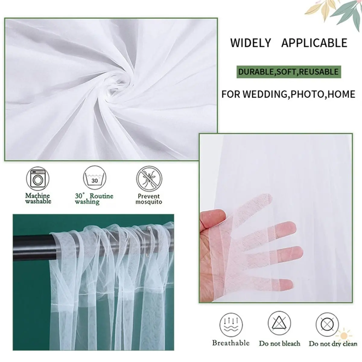 11·11COUPON 10x10ft White Tulle Backdrop Curtain with Lights String 2 Panels White Backdrop Curtains for Wedding Partie
